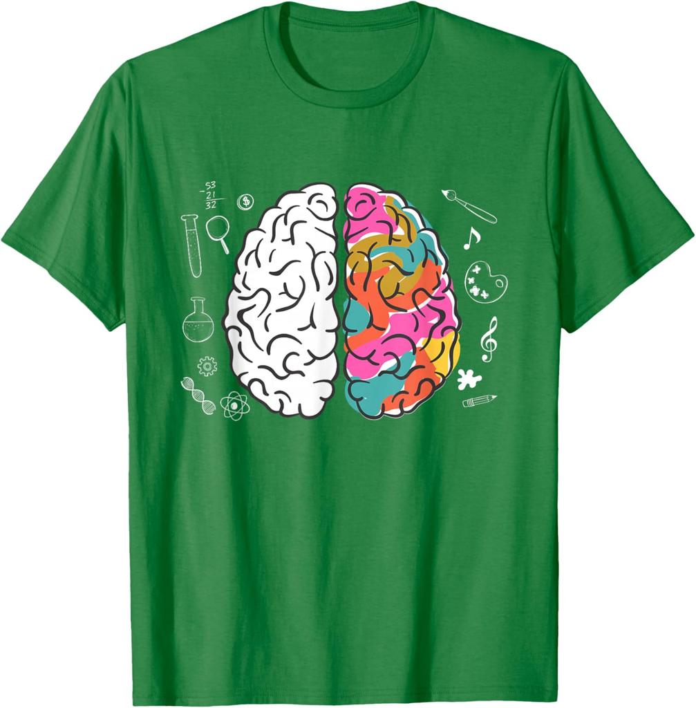 Left Right Brain Science Art Colorful Anatomy Graphic Tee Casual Cotton T-Shirt Unisex