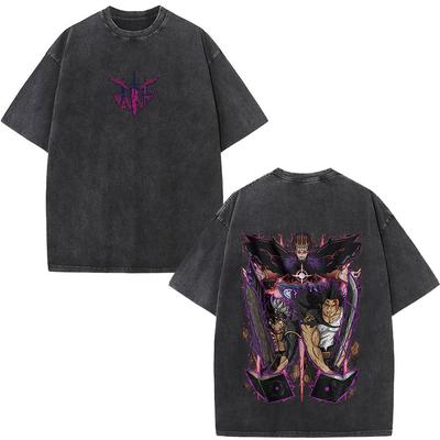 Anime Black Clover Yami Sukehiro Print Graphic T Shirt Vintage Washed Tshirt Men Women Clothes Oversized Cotton Short Sleeve Tee