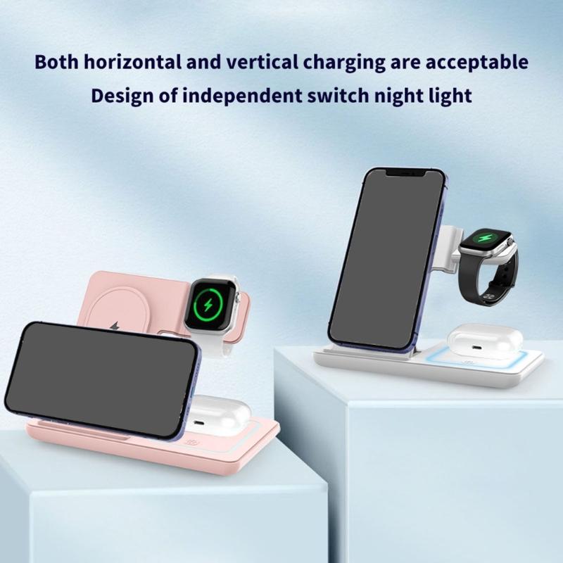 3 In 1 Wireless Charging Desk Stand Space Saving For S24 S23 Watch Earphone Fast Charging Phone Watch Earphone Foldable