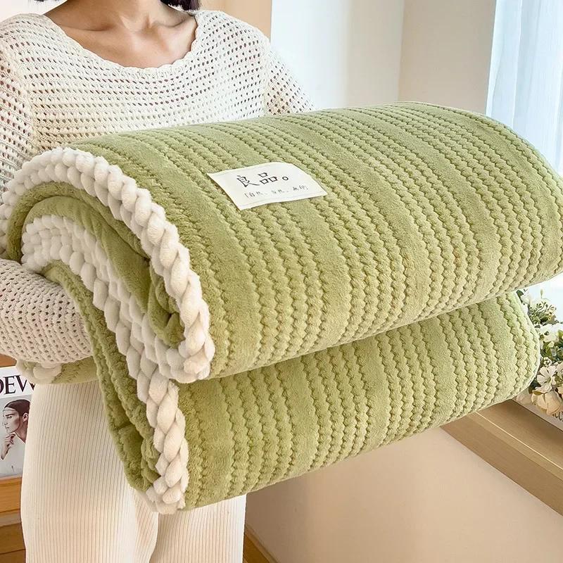 Solid Color Striped Blanket, Home Living Room Sofa Bedroom Decorative Blanket Multifunctional Travel Thicken Warm Throw Blankets 120x200cm 1pcs