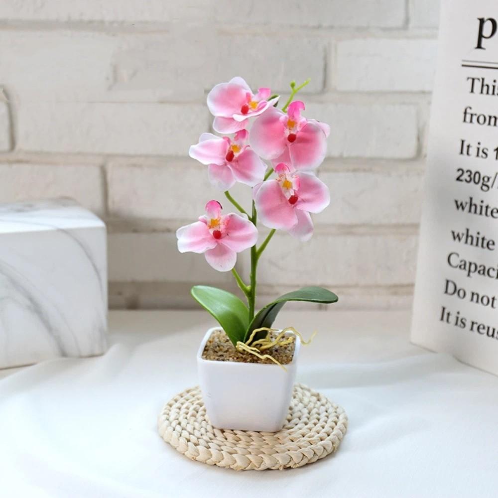 White Flower Pot Artificial Orchid Bonsai Multi-Bloom Plastic Fake Flower  Home Decor