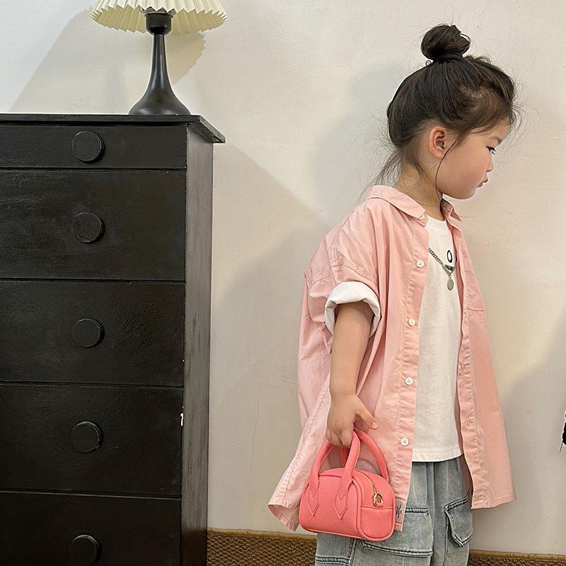 Fashionable Pu Mini Shoulder Bag For Children Elegant Solid Color Handheld Purse