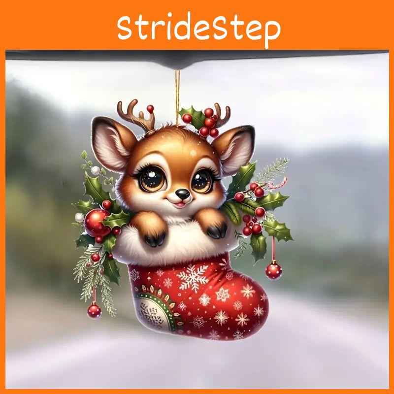 Christmas Deer Car Pendant With Acrylic Material And Cartoon Style For Festive Vehicle Decor