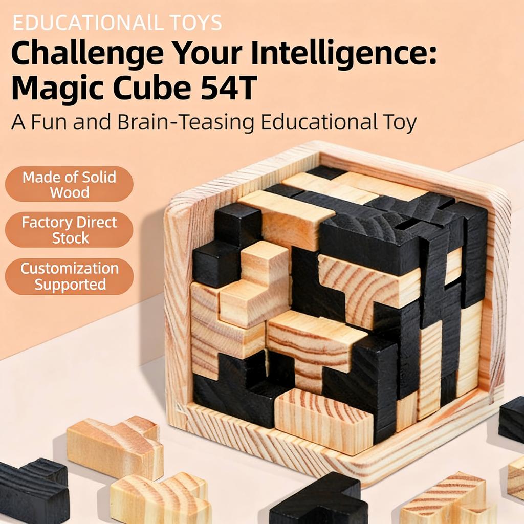 Classic Wooden Kong Ming Lock Luban Lock 54T Puzzle Toy Brain Teaser for Adults Office Stress Relief Leisure Game Intellectual Toy MX9002