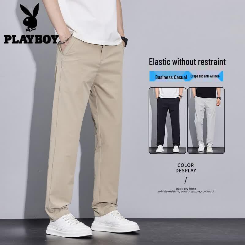 PLAYBOY Men s Ice Silk Straight-Leg Casual Pants 30