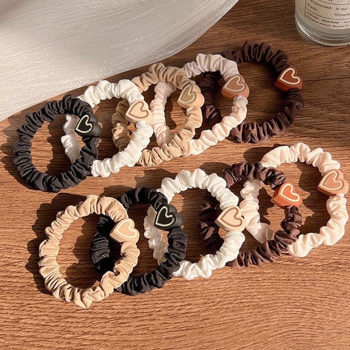 Korean Version Simple Heart Small Intestine Circle Milk Tea Color Hair Tie 2024 New High Elasticity Hair Accessory Hair Rope