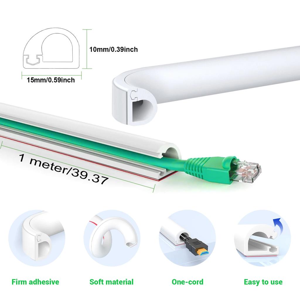 1M PVC Flexible Kabelkanal, Selbstklebende Wand-Kabelabdeckung, Verlängerungskabel-Verstecker, Drahtverstecker und Schutz-Management