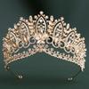 DIEZI Baroque Green Blue Pink Opal Crystal Tiara Crown Women Girls Wedding Party Elegant Luxury Rhinestone Crown Hair Jewelry