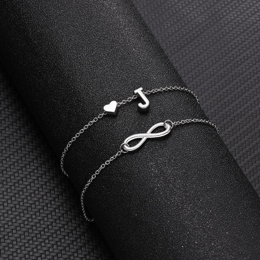 A-Z Letter Initial Anklet For Women Silver Color Initial Heart Anklet Bracelet Leg Chain Beach Party Travel Foot Jewelry