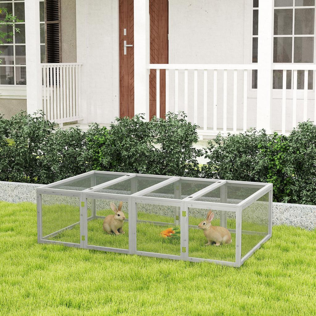 Wooden Rabbit Hutch Cage 6ft with Wire Mesh, Openable Roof, Play Space for Outdoor, Grey