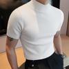Summer Tight Knited T Shirt Casual Streetwear High Neck Solid Color Short-sleeved Bottoming Tees Luxury Clothing