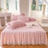 French Lace Embroidered Bed Skirt Small Fresh Solid Color Cotton Bed Cover Thin Gauze Hem Anti Slip Bed Sheets and Bedding