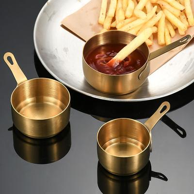60/80/100ML Sauce Cup with Handle Thickened Round Stackable Stainless Steel Vinegar Coffee Milk Plate Container for Canteen