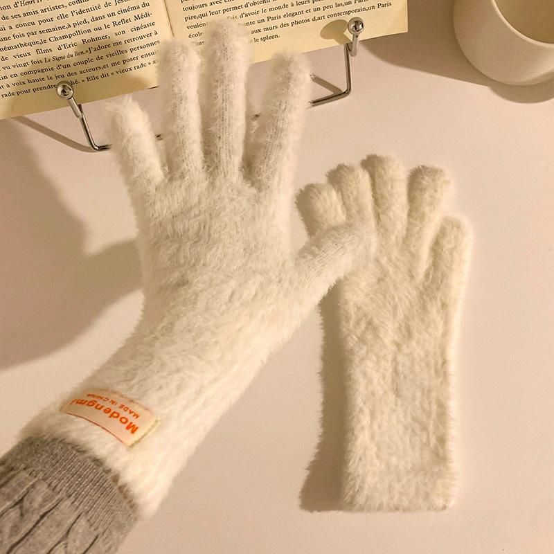Plush  Soft and Waxy Finger Gloves for Women in Winter Versatile Long Style  Thickened and Warm  Student Cycling Fingerless Touch Screen