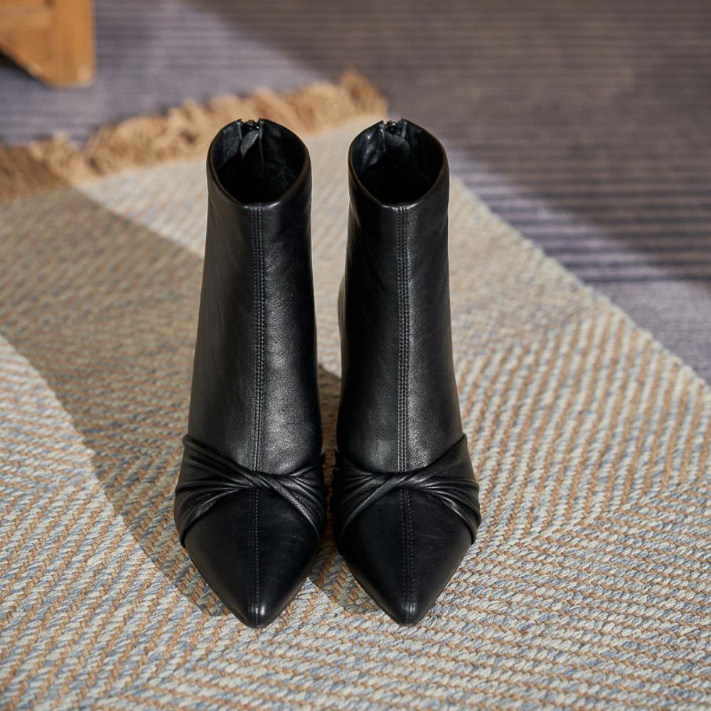 High-Heeled Boots Women'S New Pointed-Toed Thin-Heeled Large-Size Bootie High-Heeled Shoes Women'S Black Rear Zipper Ankle