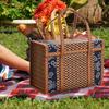 Folding Bamboo Woven Fruit Basket Handheld Handle Fruit Shopping Food Basket Picnic Food Storage Basket For Outdoor
