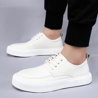 Classic White/black Mens Comfortable Leather Casual Board Shoes Spring Fashion Outdoor Men Lace Up Anti Slip Sports Casual Shoes