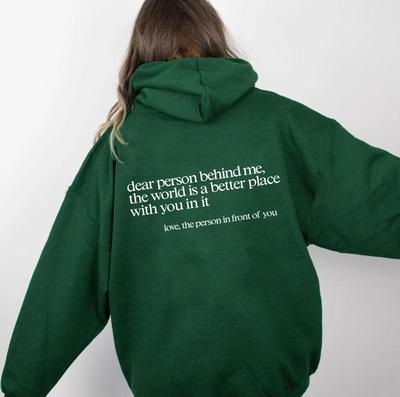 Women'S Fleece Shoulder Sleeve Sweater Letter Slogan Printed Kangaroo Pocket Drawstring Printed Hoodie