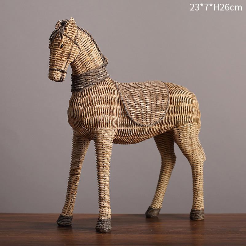 Wabi-Sabi Style Rattan Horse Resin Sculpture