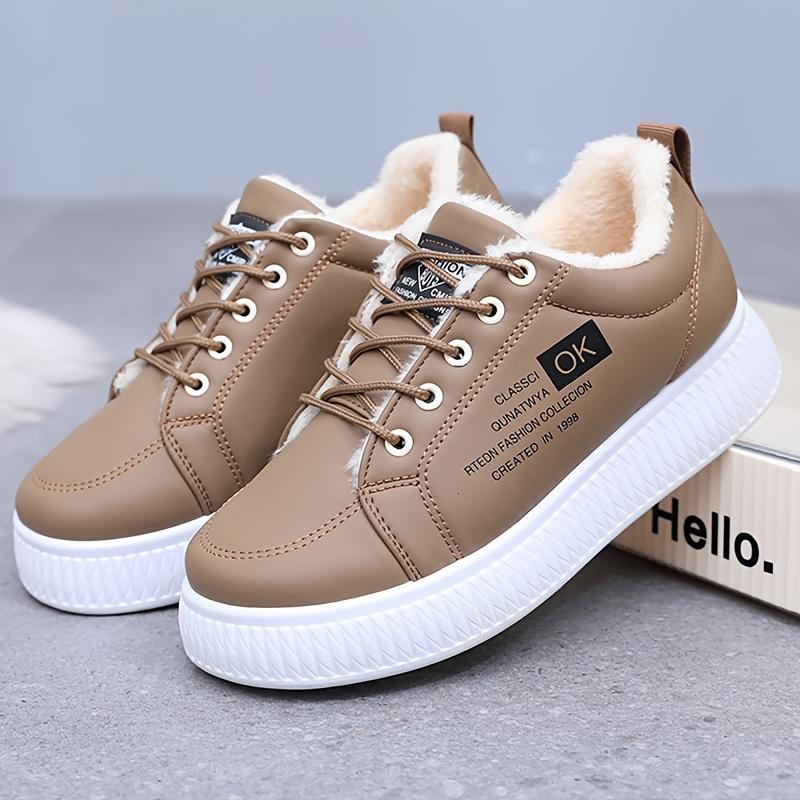 Sneakers Plushlined Womens Thermal Winter Casual Shoes With Thick Pvc Sole Laceup Design And Faux Furry Interior For Warmth And Comfort Shoes