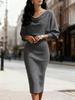 2025 European & American Autumn/Winter Batwing Long Sleeve Waist-Cinching Slim Dress