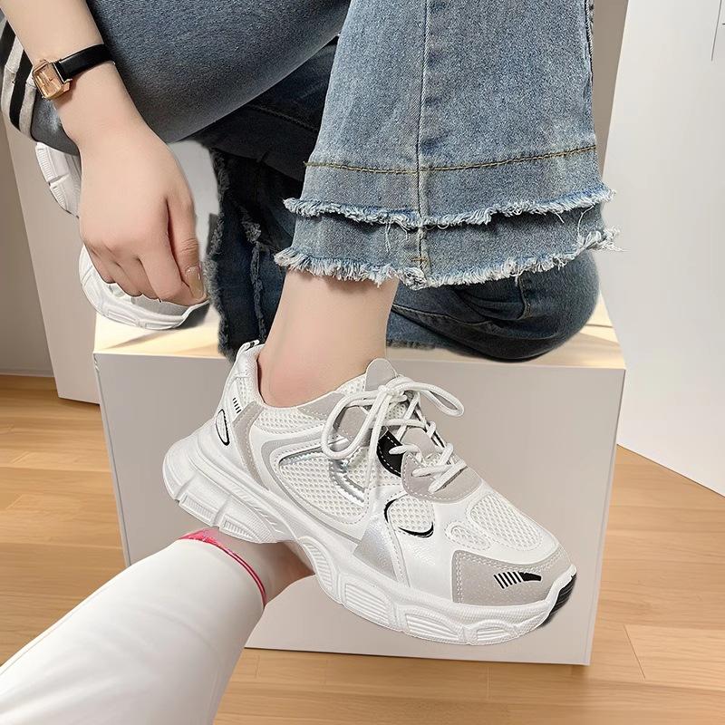Popular Dad Shoes Women 2025 New Spring and Summer Thick Soles Increase Height Versatile Little White Running Breathable Mesh Sneakers Women