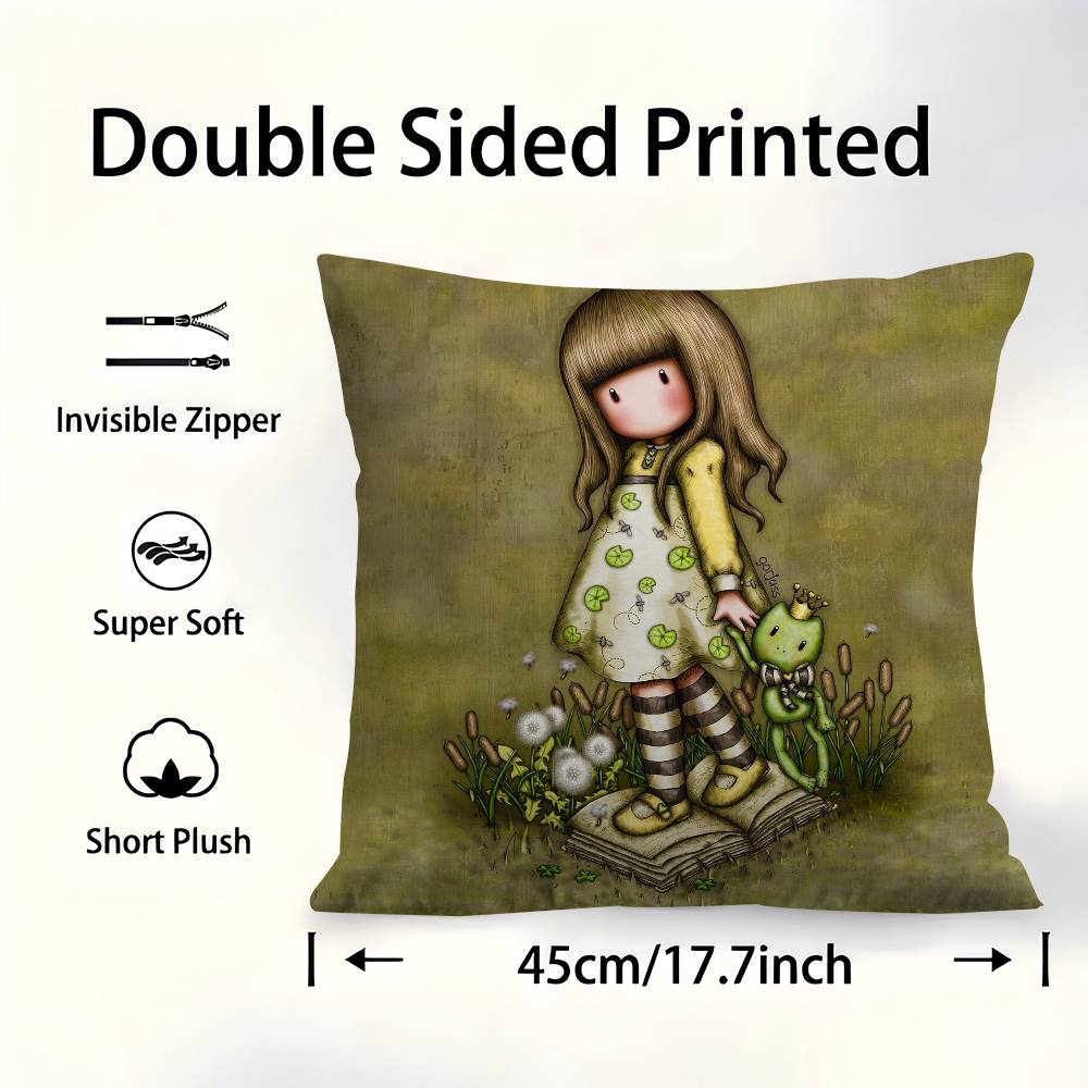SSantoroGorjuss Cute Cartoon Girl Pillow Cover For Bedroom Room And Living Room Sofa Decorative Cushion Cover