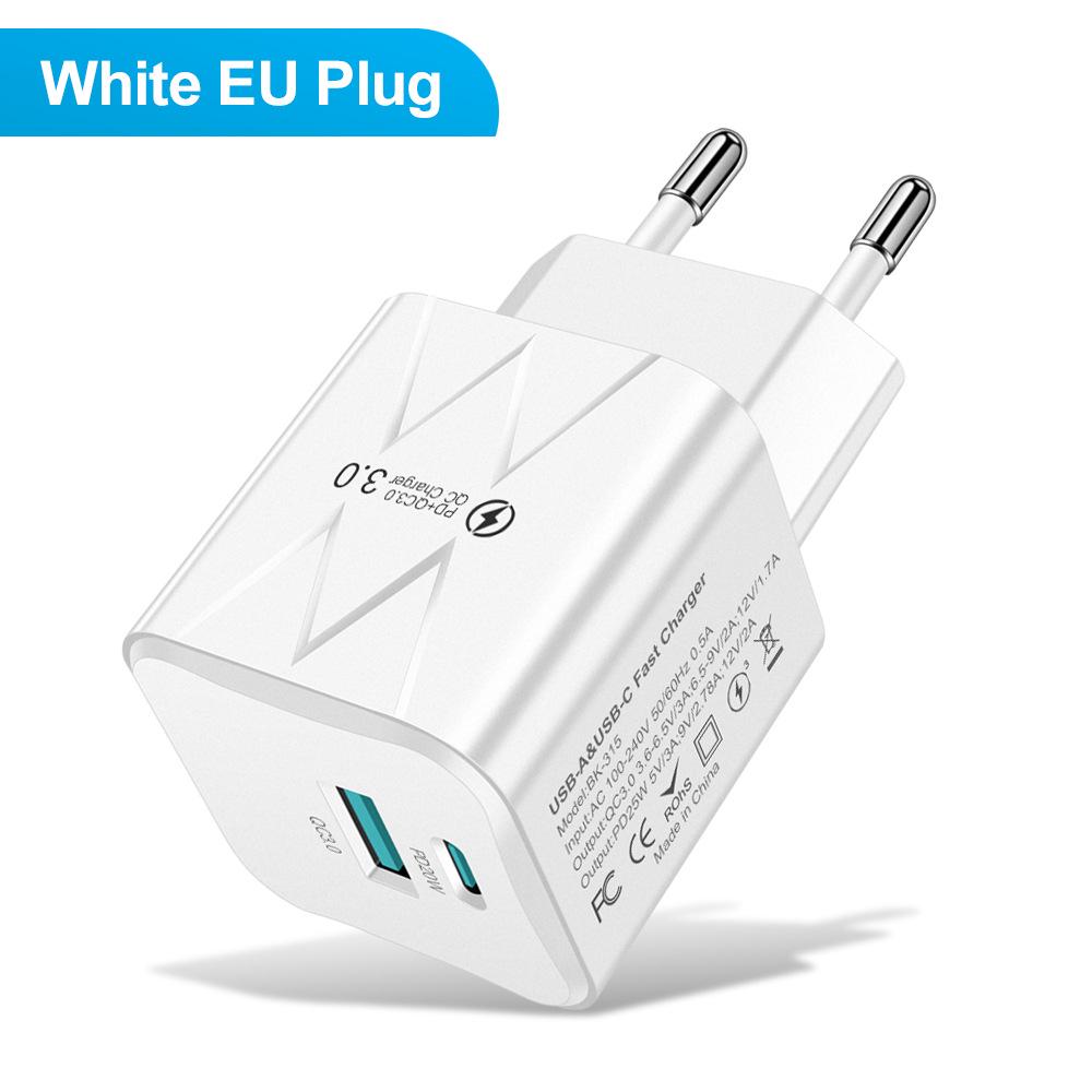25W Super Fast Charging Macaron USB+PD Charger for EU, US, Korea