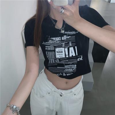 White V-neck Short-sleeved T-shirt for Women In Summer New Korean Style Slim Short Hot Girl Navel-exposed Student Top