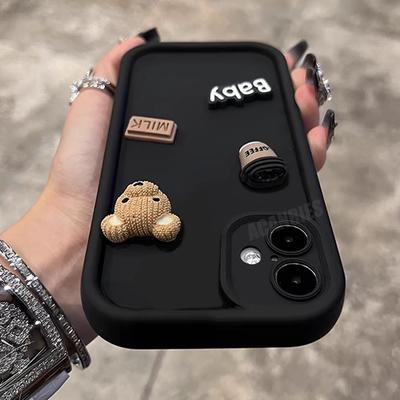 Custodia in silicone con motivo a cartone animato con orso 3D carino per iPhone 16 plus 15 12 11 13 14 Pro Max X Xs Xr 15pro 14pro 16plus, morbida e opaca.