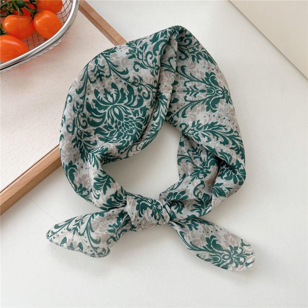 Flower Pattern Hair Scarf Square Head Handkerchief Trendy Neckerchief  Spring Summer Fall