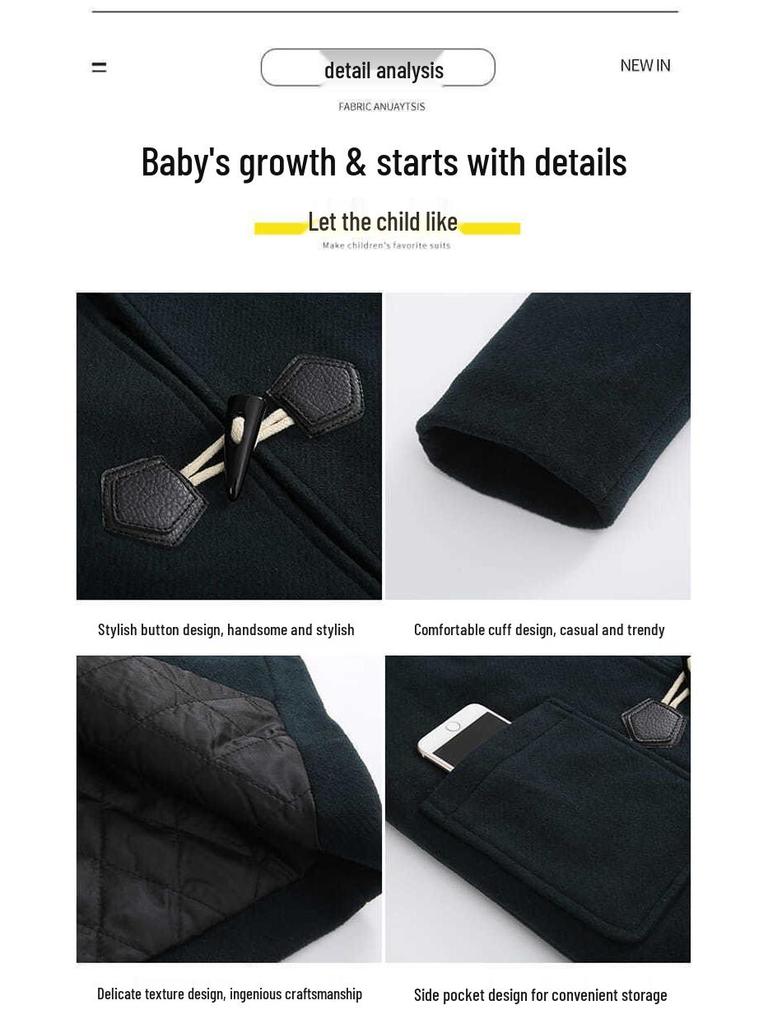 Boys' Woolen Coat 2025: New Autumn/Winter Cotton-Blend Korean Style Trendy Overcoat