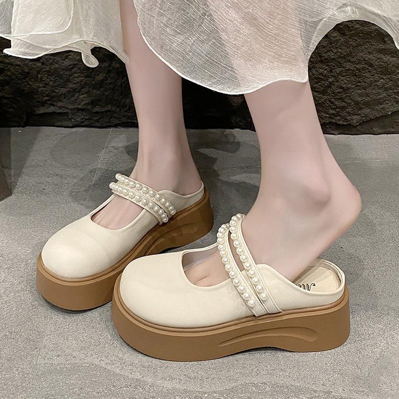 2025 New Summer Comfortable Platform Mary Jane Women's Shoes Without Heel Bag Head Half Slippers Women's Single Shoes Outside Sandals