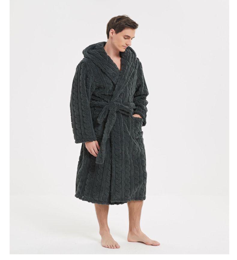 Large Cotton Velvet Jacquard Hooded Men's Nightgown - European & American Style, Thickened for Autumn/Winter, Unisex.