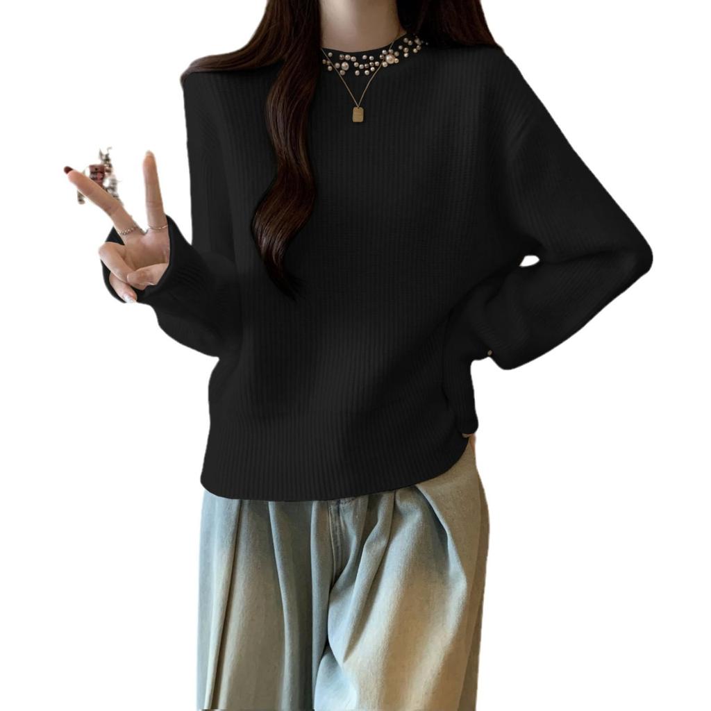 2026 Autumn/Winter Women's Beaded Pullover Sweater - High-End Korean Style Knit Base Layer