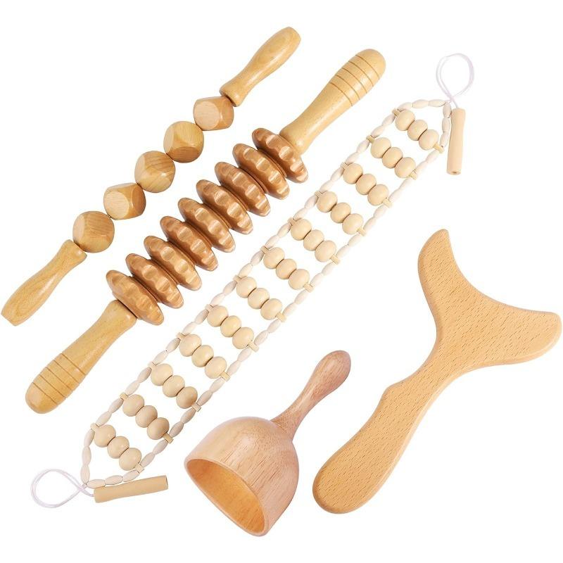 Wood therapy massage tool set, wooden massage rollers (5-piece set) Massage Set