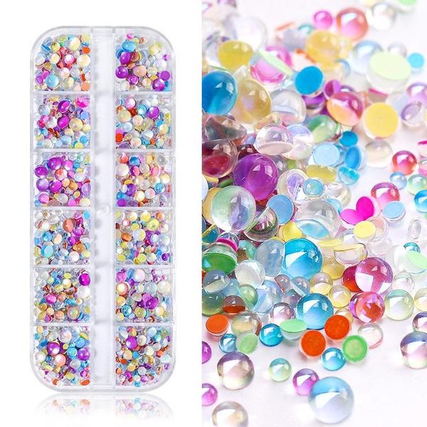 3D Aurora Bubble Nail Beads, Crystal Mermaid Bubble Beads for Nails, Flatback Crystal Nail Rhinestones Set ,Colored Half Round Beads Rhinestones