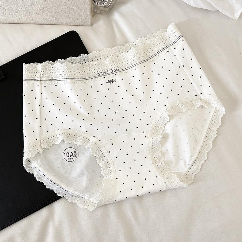 Plus Size Lady Spring Lace Pure Cotton 10A Antibacterial Extended Crotch Waist Triangle Briefs