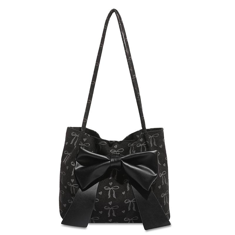 Korean new sweet and fashionable large-capacity bow canvas bag tote bag going out to commute to class shoulder bag women