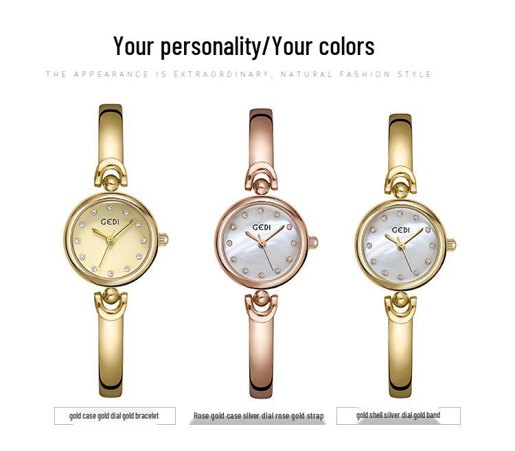Gedi Niche Student Women's Waterproof Quartz Alloy Bracelet Watch with Simple Round Dial
