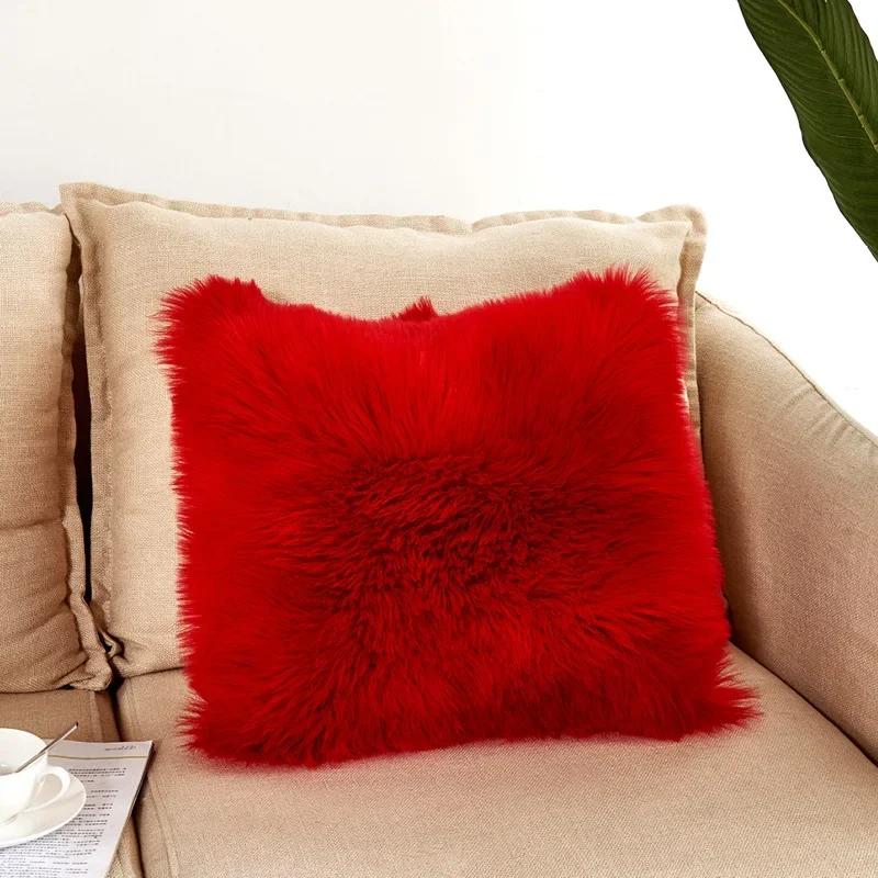 Soft Comfortable Fluffy Solid Plush Square Sofa Cushion Cover Modern Throw Pillow Case Car Sofa Home Decor Supplies 45*45cm