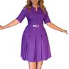 Large Size Women's Clothing Autumn Fashion Elegant Temperament Solid Color Five-quarter Sleeve Dress