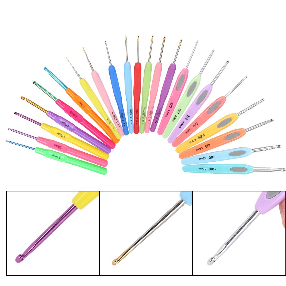 22Pcs Set Crochet Hooks Set Color Plastic Handle Aluminum Hook for Yarn Knitting Crafts Needles