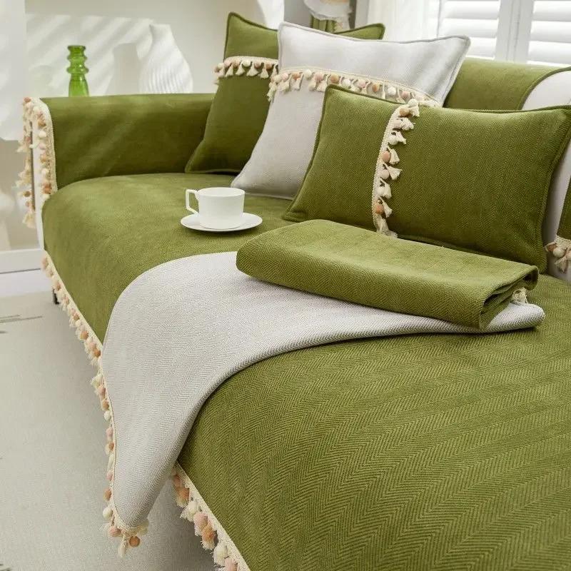 Baumwoll-Sofamatte mit Rückenlehne Rutschfest Staubdicht Uni Hautfreundlich Minimalistisch Modern Heim Wohnzimmer Dekoration Bezug