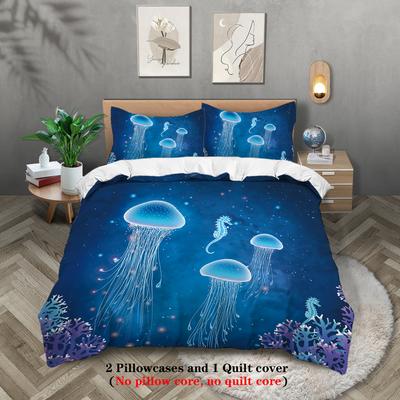 Set di biancheria da letto stampato con motivo a meduse dei cartoni animati, 3 pezzi, 1*copripiumino+2*federe, queen, per camera da letto king, queen, doppia, stanza degli ospiti