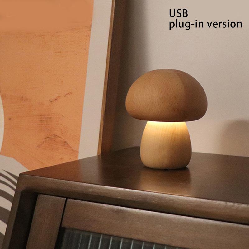 

Инс Креативный Ночник-гриб из массива дерева Прикроватное украшение Буковая лампа Светодиодная StyleA