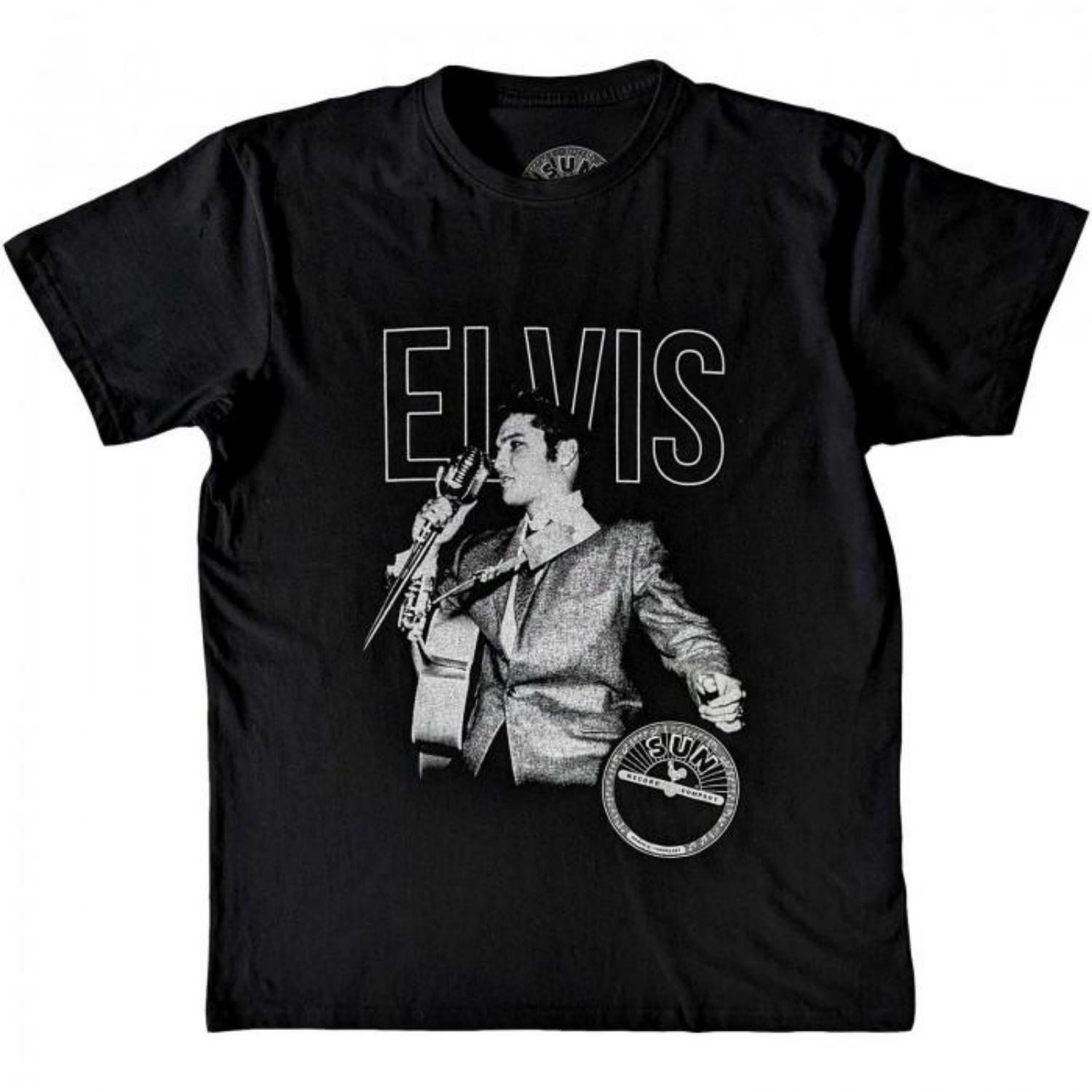 Sun Records Unisex Adult Live Elvis Presley Portrait T-Shirt S чёрный