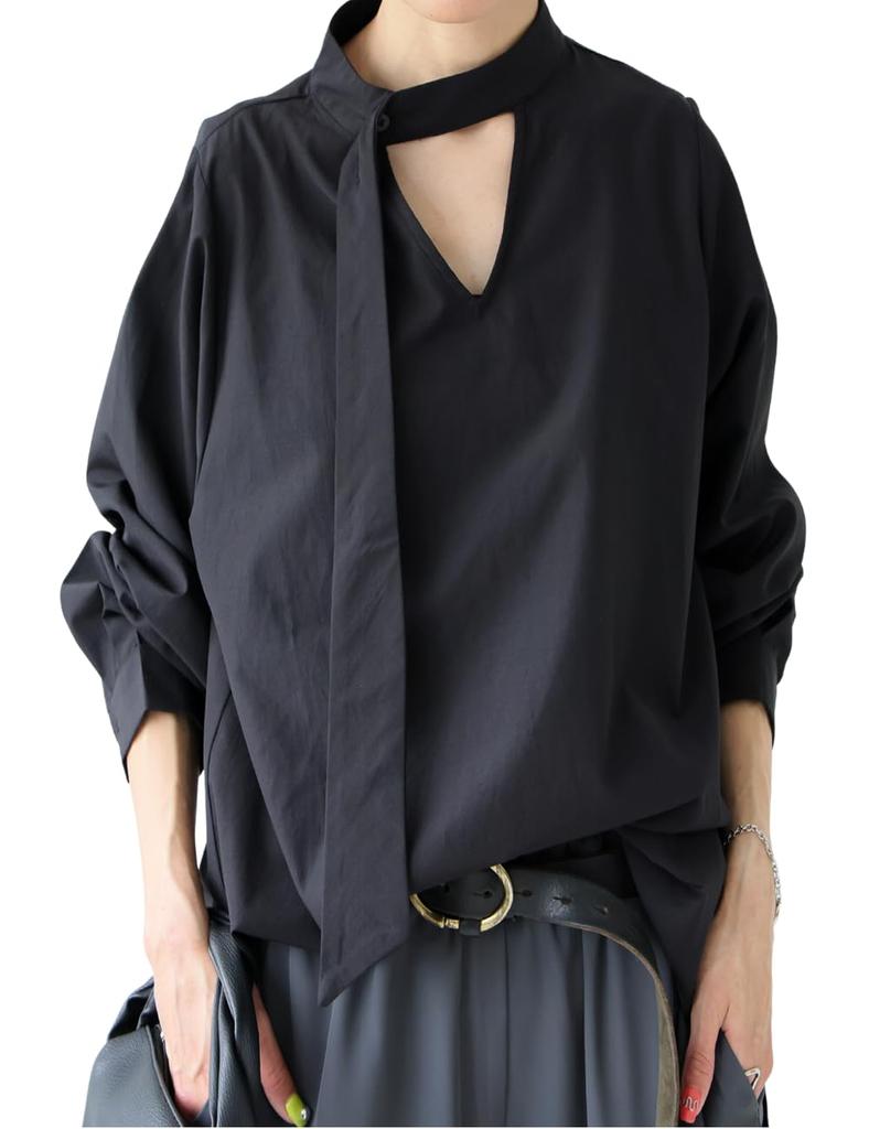 antiqua Tie Layered Shirt One Size Black Women's Blouse, PK-01317, 05,