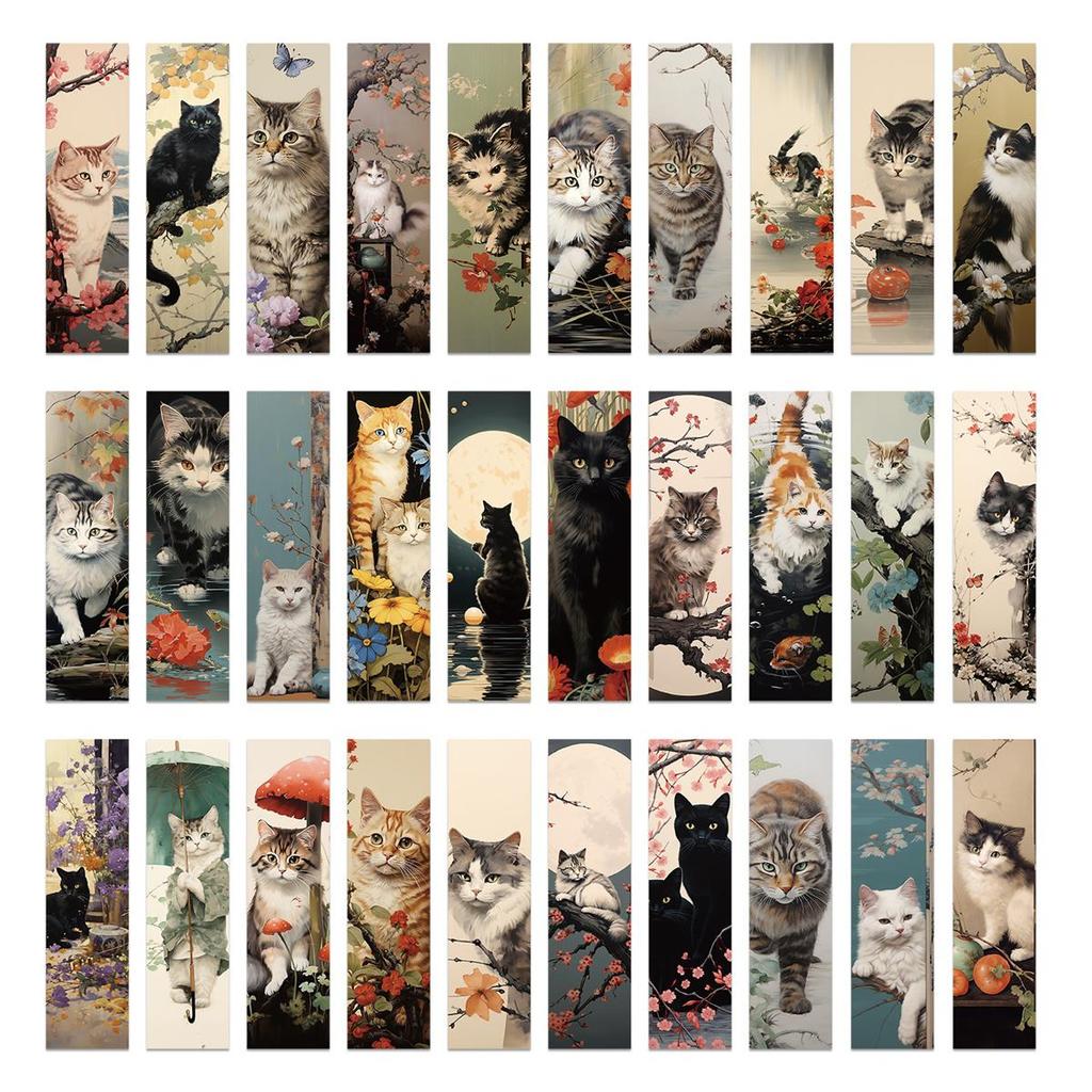 30pcs Cute Cat Bookmarks, Vintage & Artistic Paper Cards To Mark Reading Pages