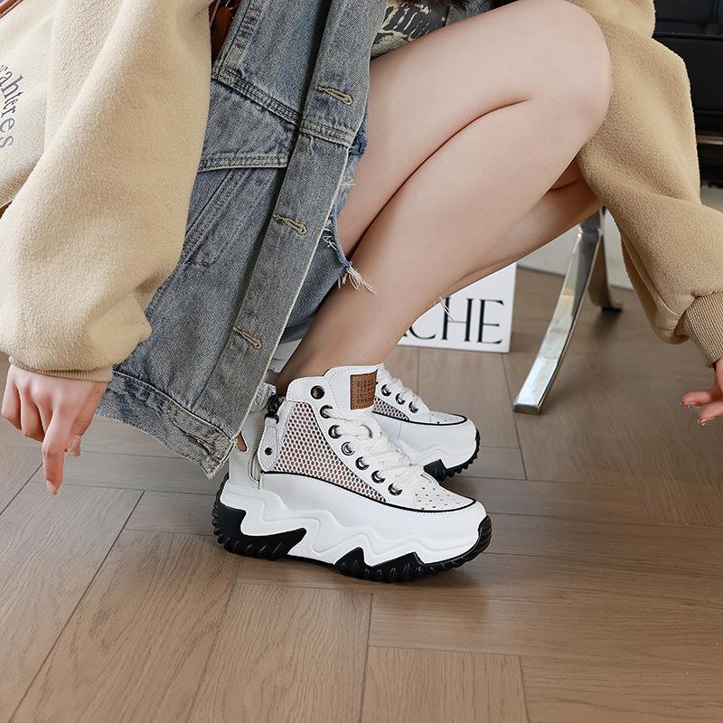 677 Damen 7CM Versteckter Absatz Echtes Leder Plateau Schuhe - Frühling 2025 Koreanischer Stil